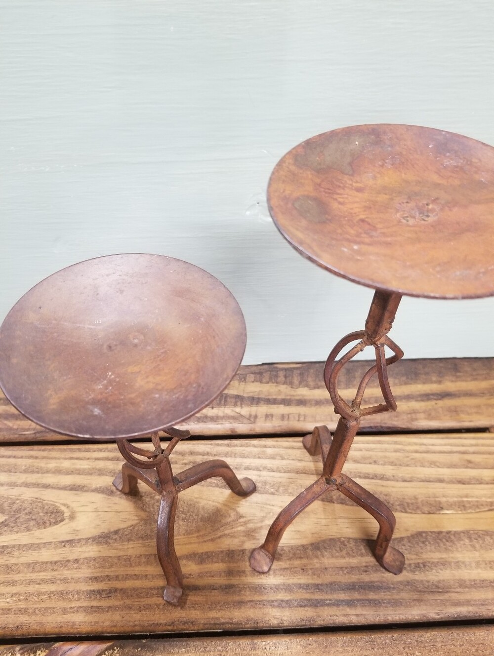 Rustic Metal Candle Holders Set of 2 Brown